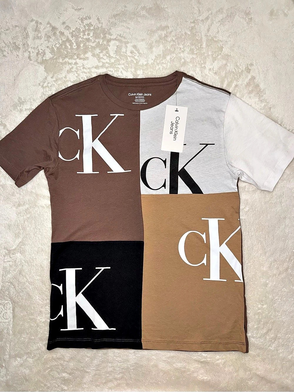 Calvin Klein Jeans Color Block Short Sleeve Tee in Brown & Black Size Medium N